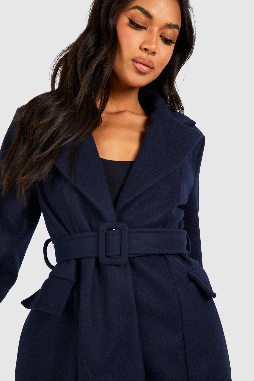 Belted navy wool coat on sale