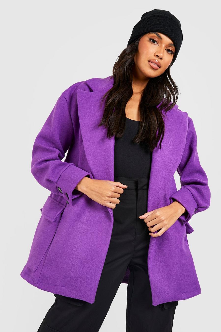 Jewel purple Dubbelknäppt jacka i ullimitation image number 1