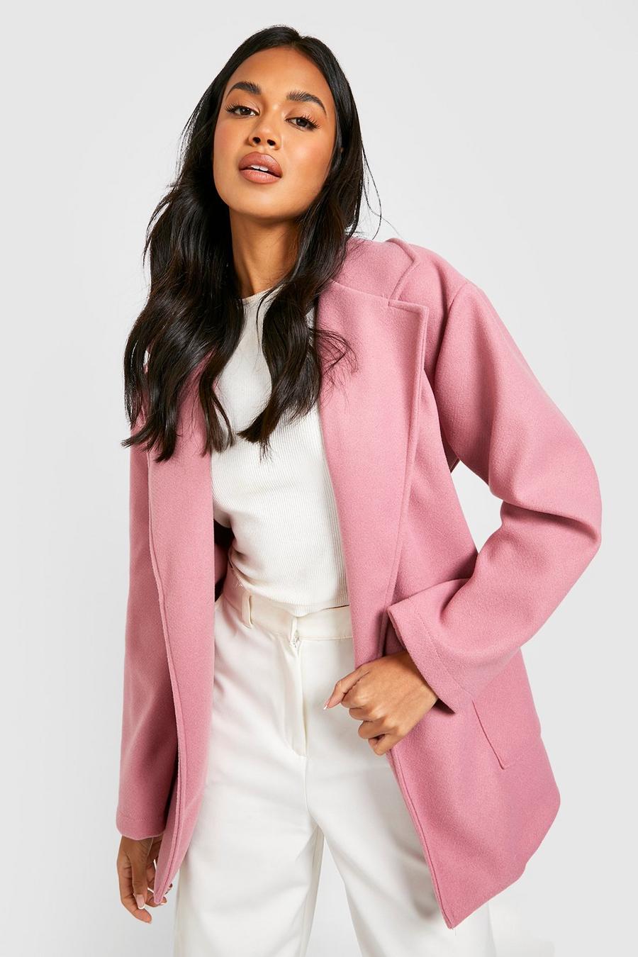 Dusky pink Wool Look Belted Coat image number 1