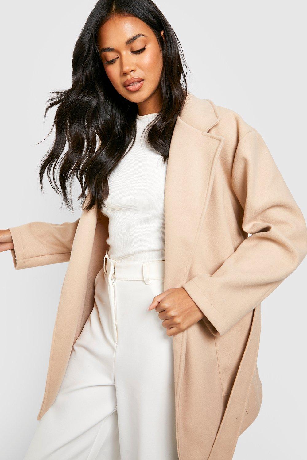 Boohoo petite tailored shop coat in camel