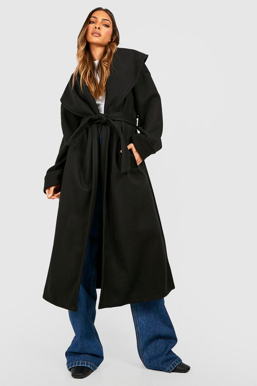 Black Wool Look Oversized Wide Collar Coat