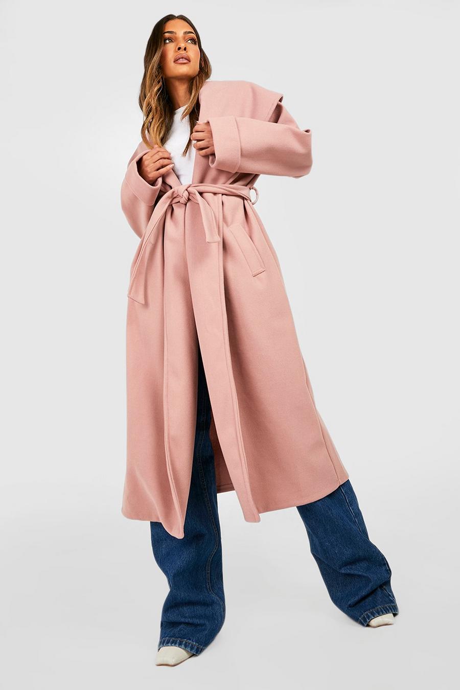 Dusky pink Wool Look Oversized Wide Collar Coat