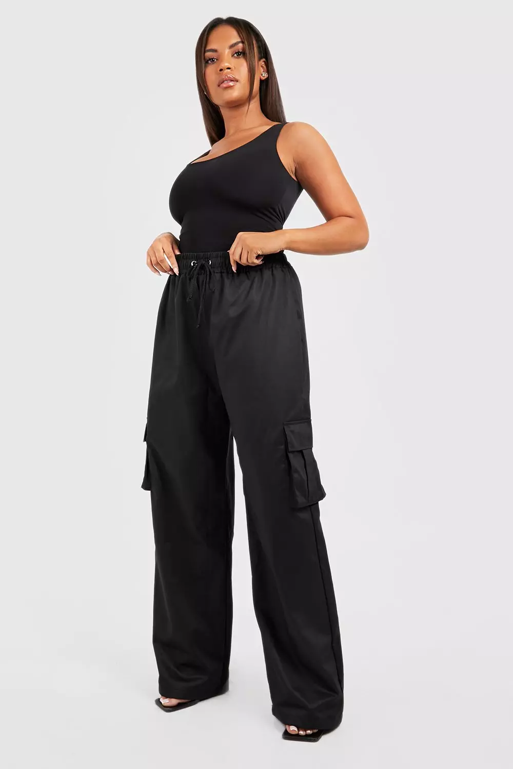 NKOOGH Black Pants Bodysuit Women Womens Cargo Pants With Pockets Women  Casual Solid Pants Wide Leg High Elastic Waist Palazzo Trousers Casual  Loose