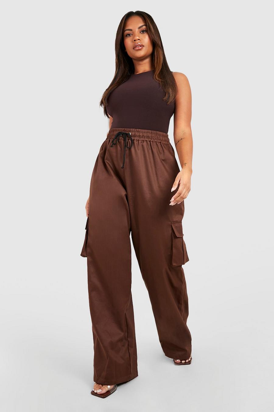 Chocolate Plus Wide Leg Pocket Cargo Trousers image number 1