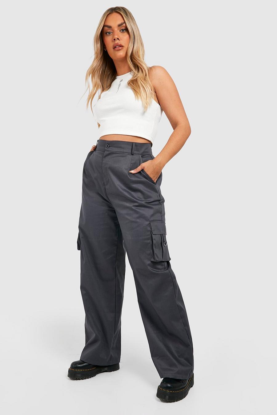 Charcoal Plus Wide Leg Pocket Cargo Trousers   image number 1