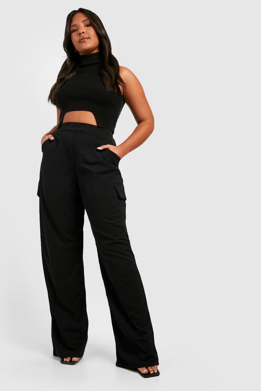 Black Plus Wide Leg Cargo Trousers image number 1