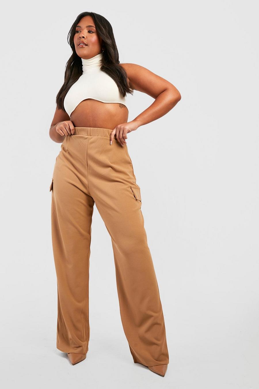 Camel Plus Wide Leg Cargo Trousers image number 1