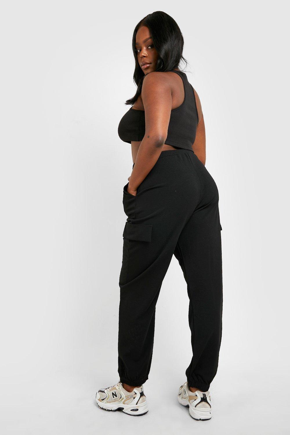 Plus size black hot sale cargo pants