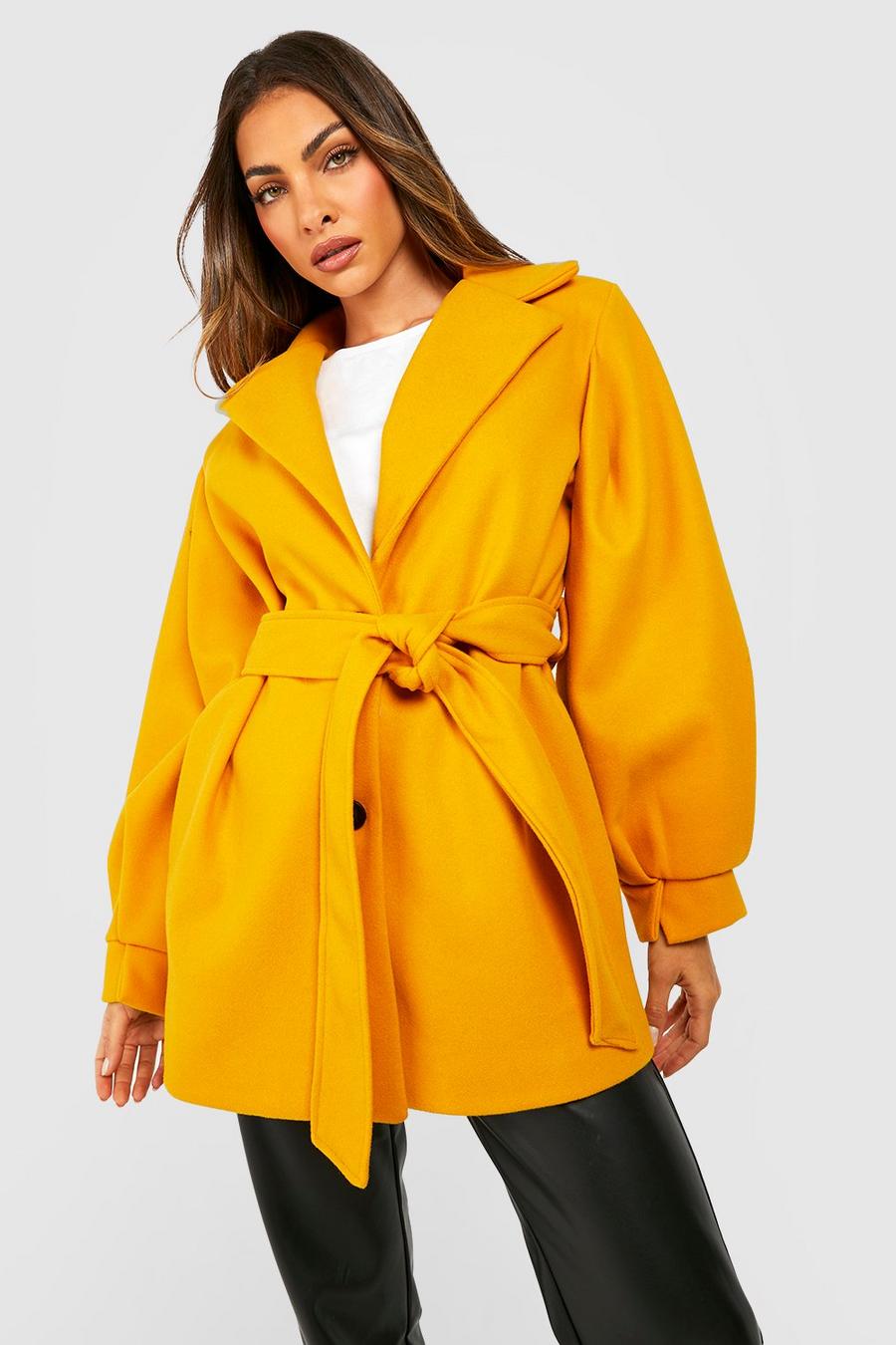 Mustard yellow Oversized Sleeve Belted Coat