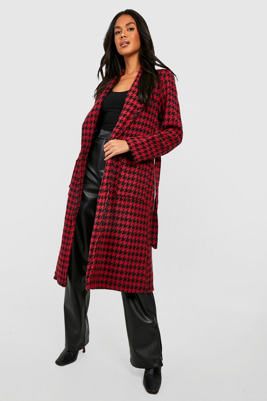 Red Wool Look Dogtooth Coat image number 1