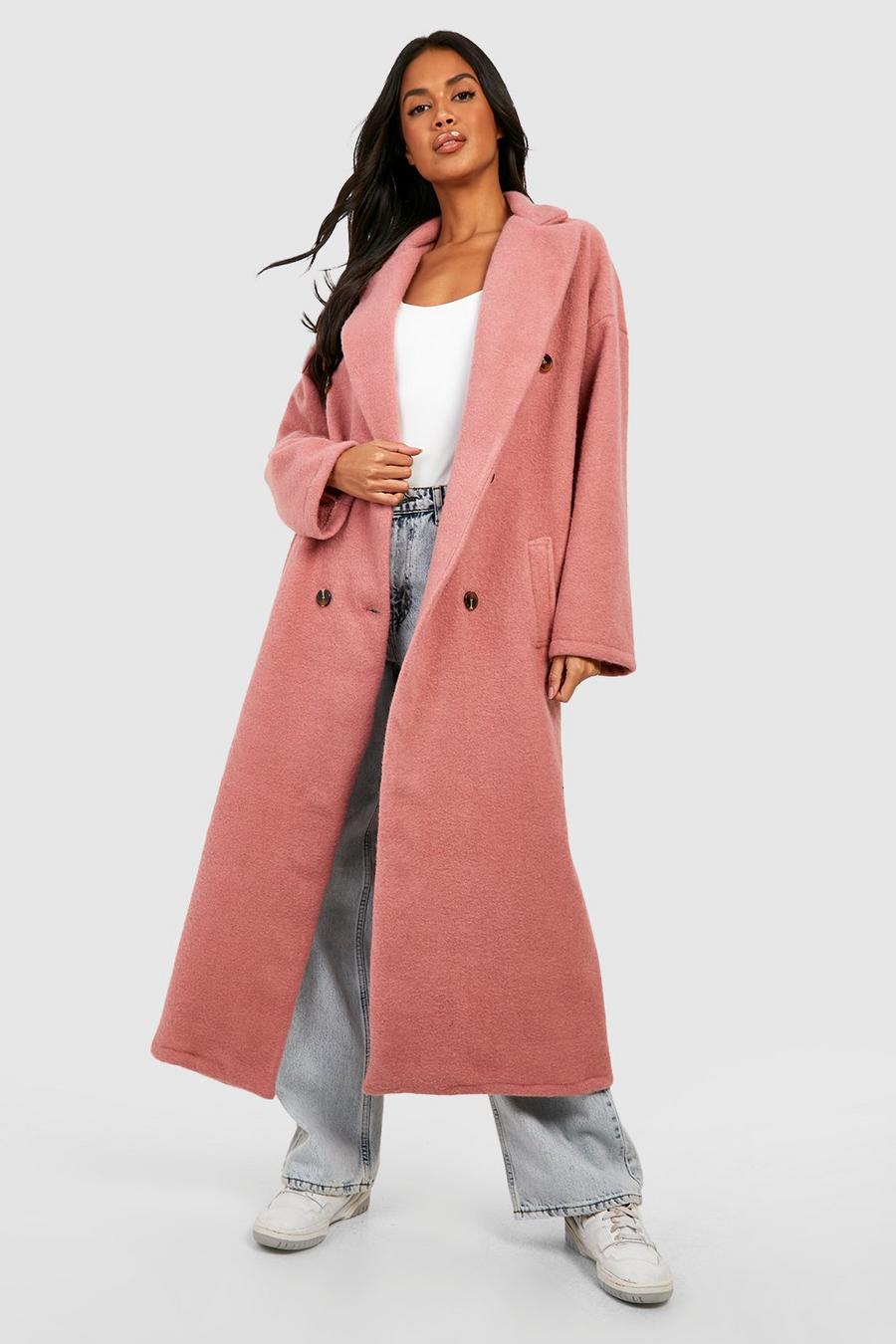 Dusky pink Textured Wool Look Double Breasted Coat