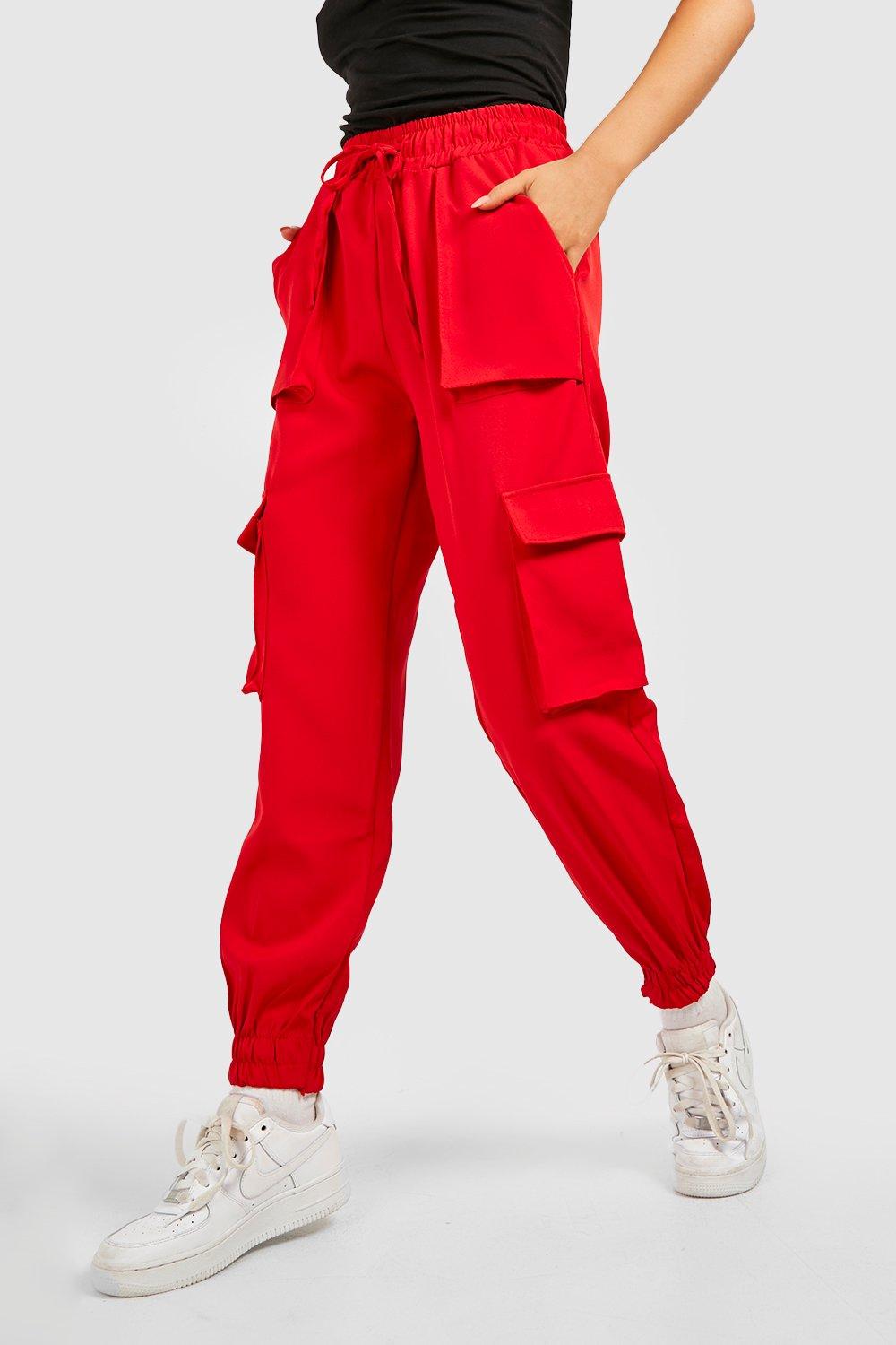 High waisted red cargo on sale pants