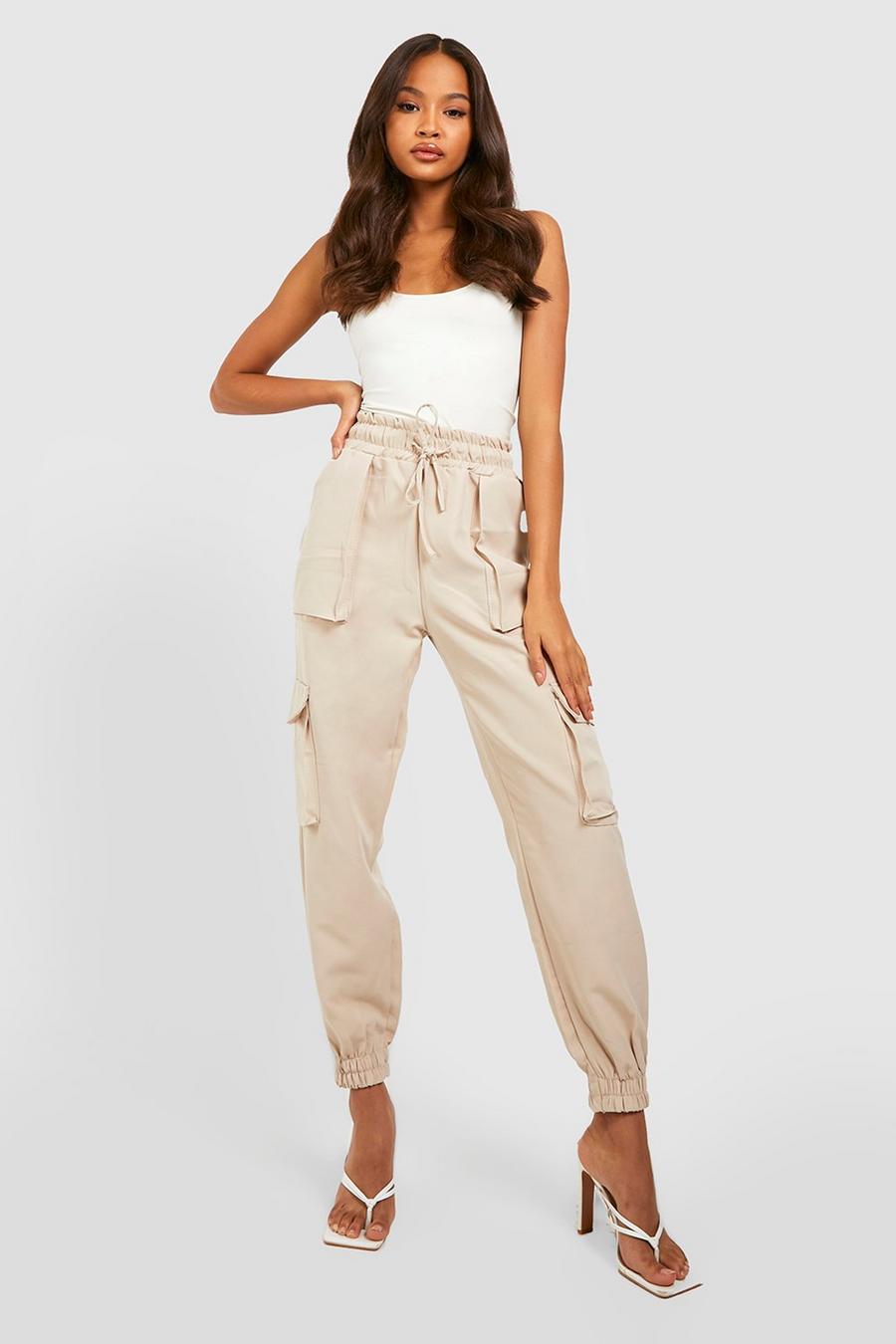 Stone beige High Waisted Woven Cargo Jogger