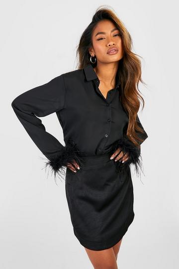 Oversized Feather Chiffon Shirt black