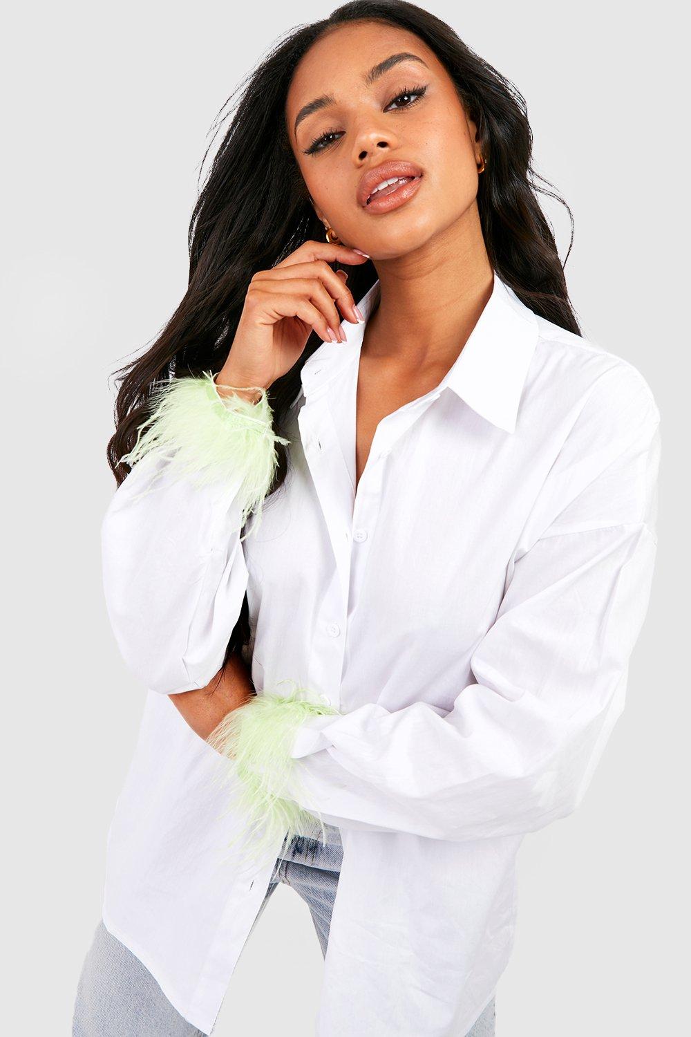 boohoo Cotton Poplin Oversized Feather Cuff Shirt - Pink - Size 8