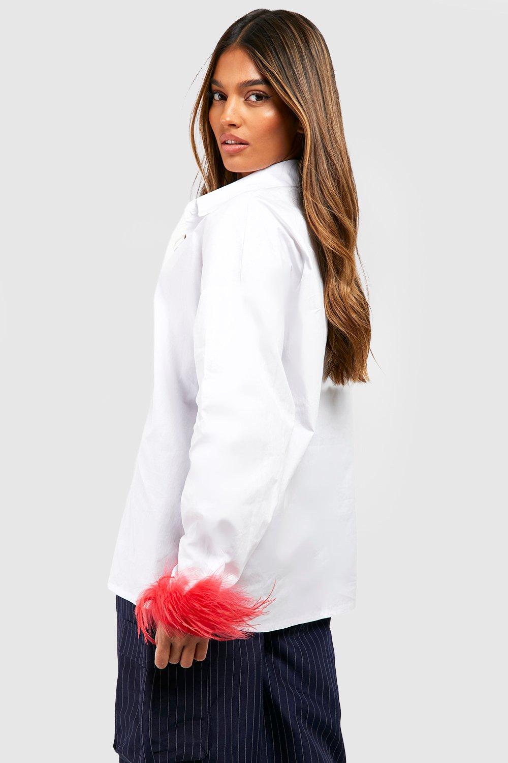 boohoo Cotton Poplin Oversized Feather Cuff Shirt - Pink - Size 8