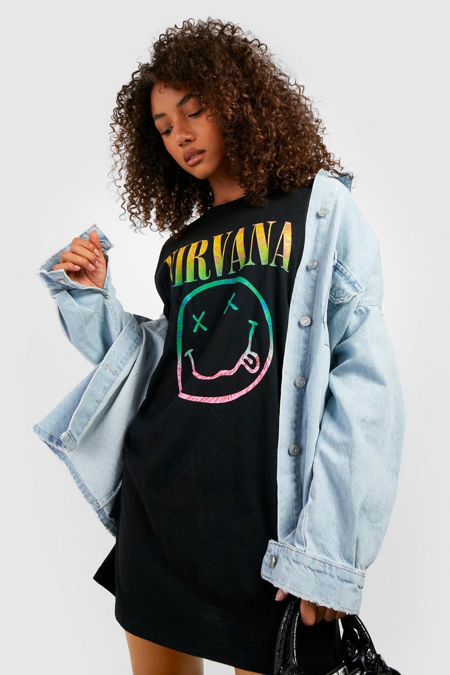 Black Tall Nirvana License T-Shirt Dress image number 1