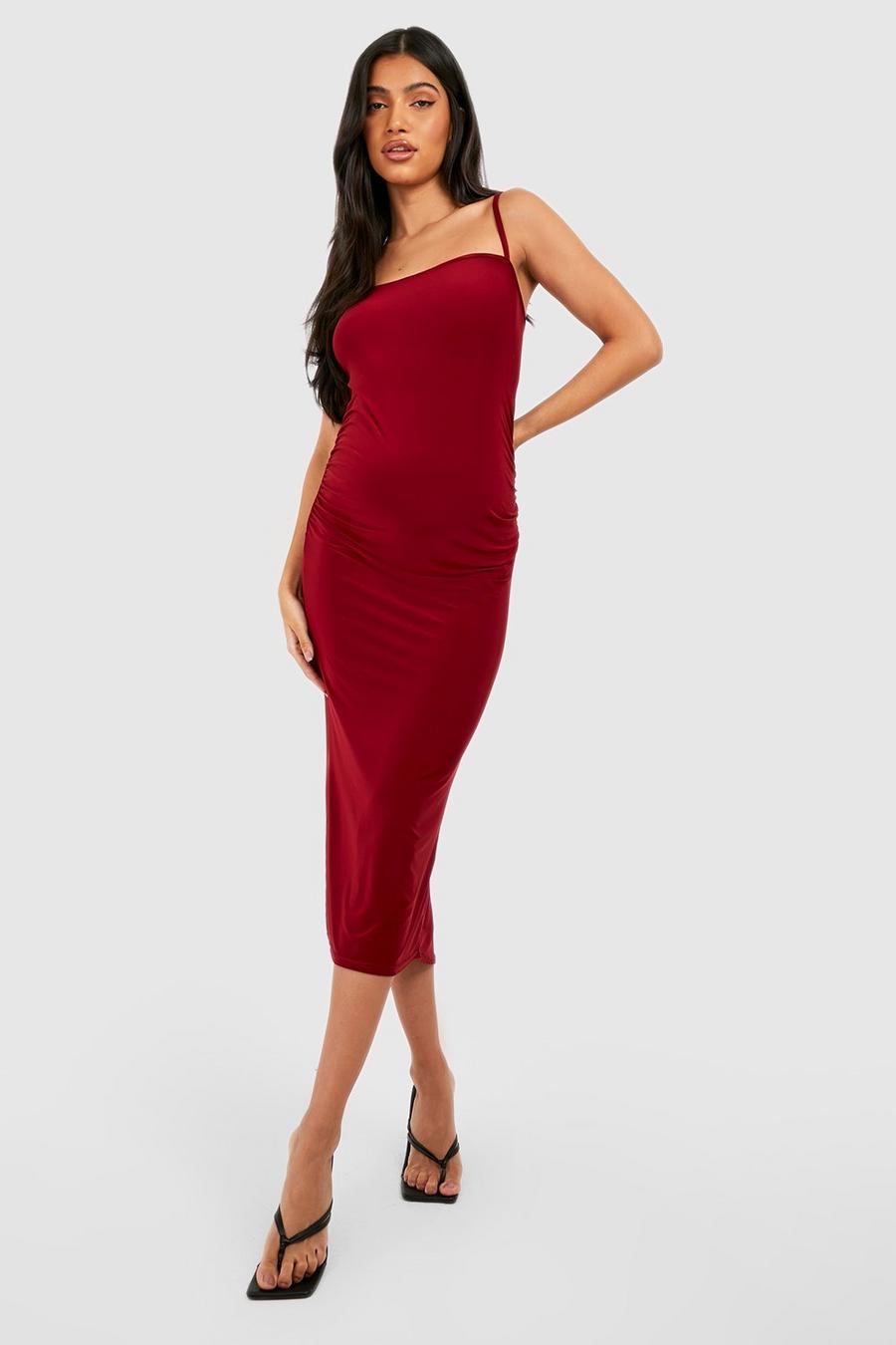 Berry red Maternity Slinky Square Neck Cami Midi Dress image number 1