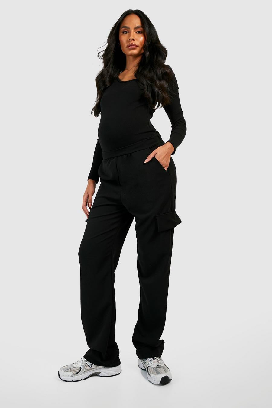 Black Maternity Straight Leg Loose Cargo Trousers image number 1