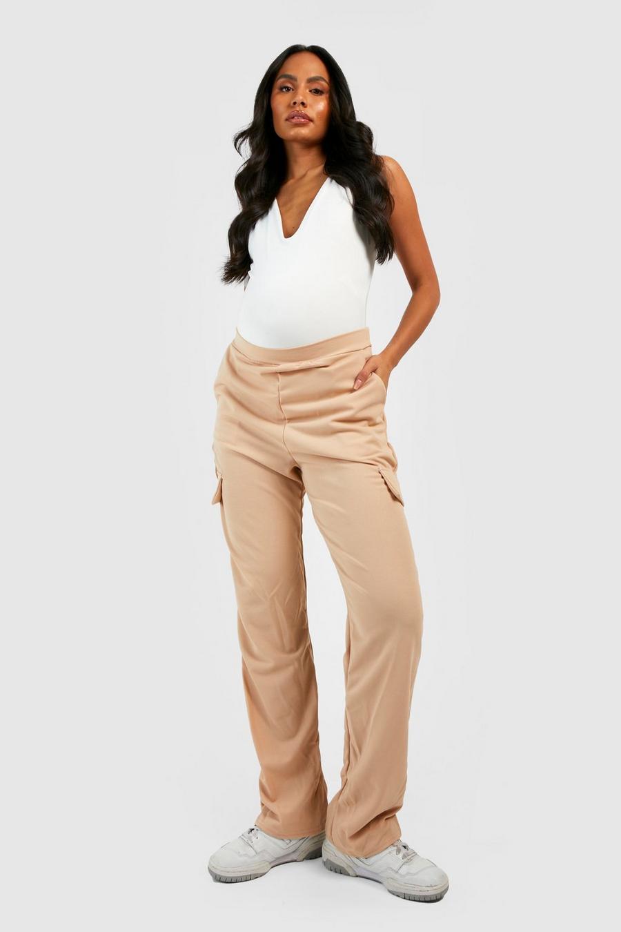 Stone Maternity Straight Leg Loose Cargo Trousers image number 1