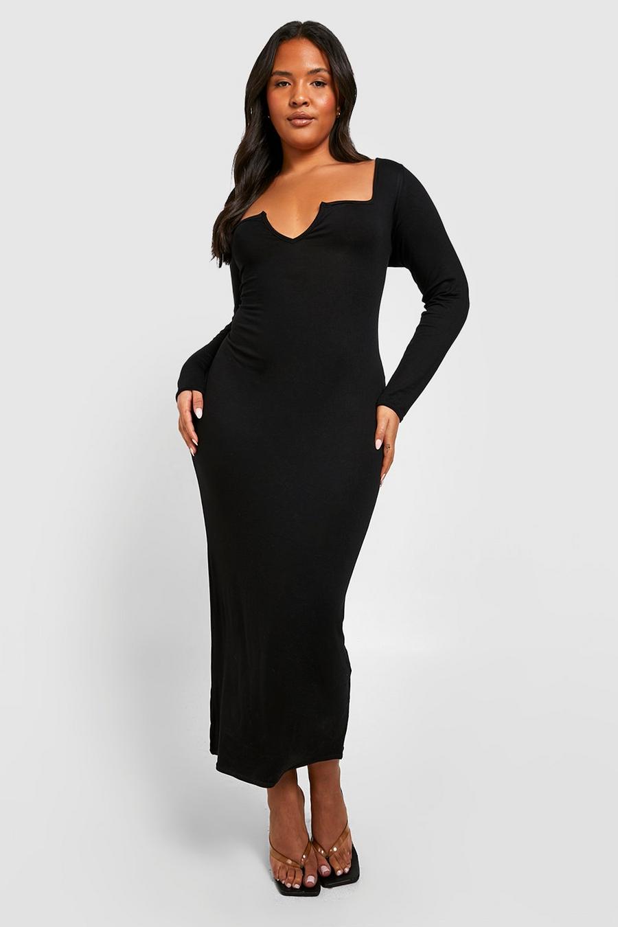 Black Plus Jersey Notch Front Midaxi Dress image number 1