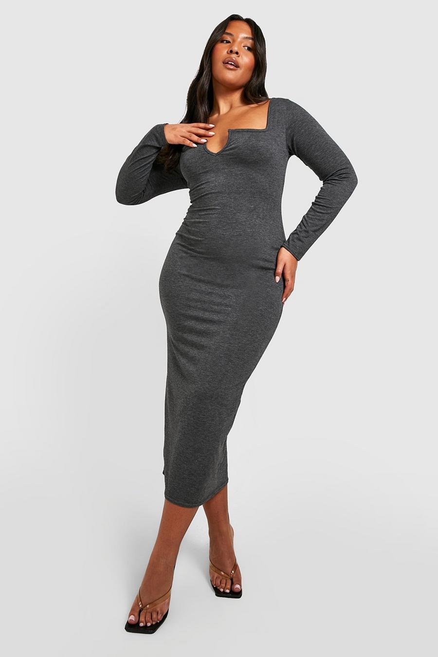 Grey marl Plus Jersey Notch Front Midaxi Dress image number 1