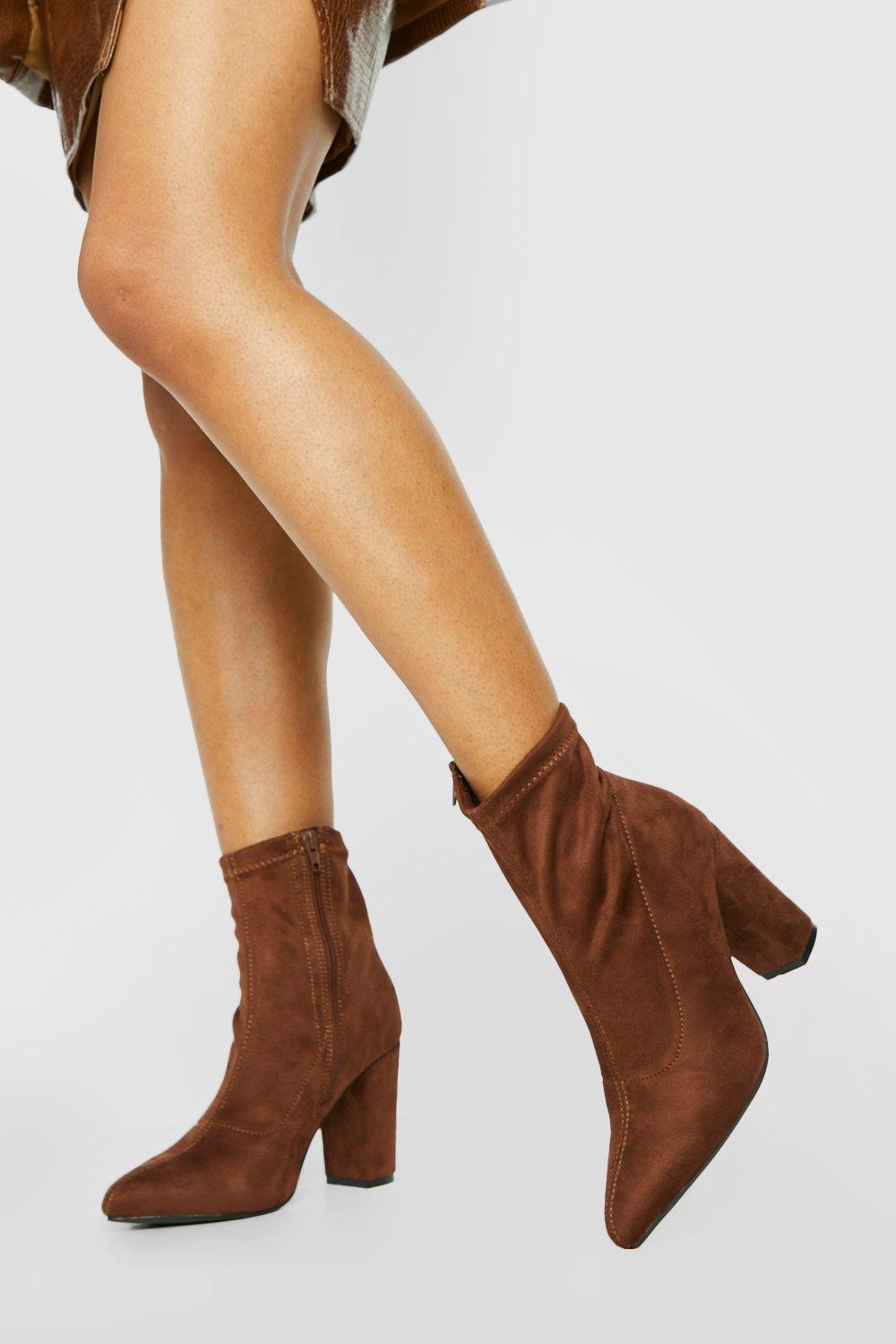 Stretch Block Heel Sock Boots