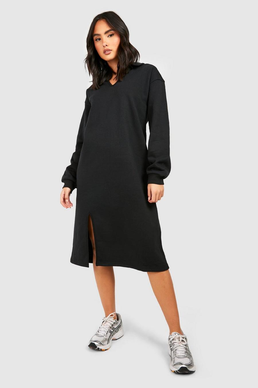 Black nero Split Side Oversized Sweatshirt Dress