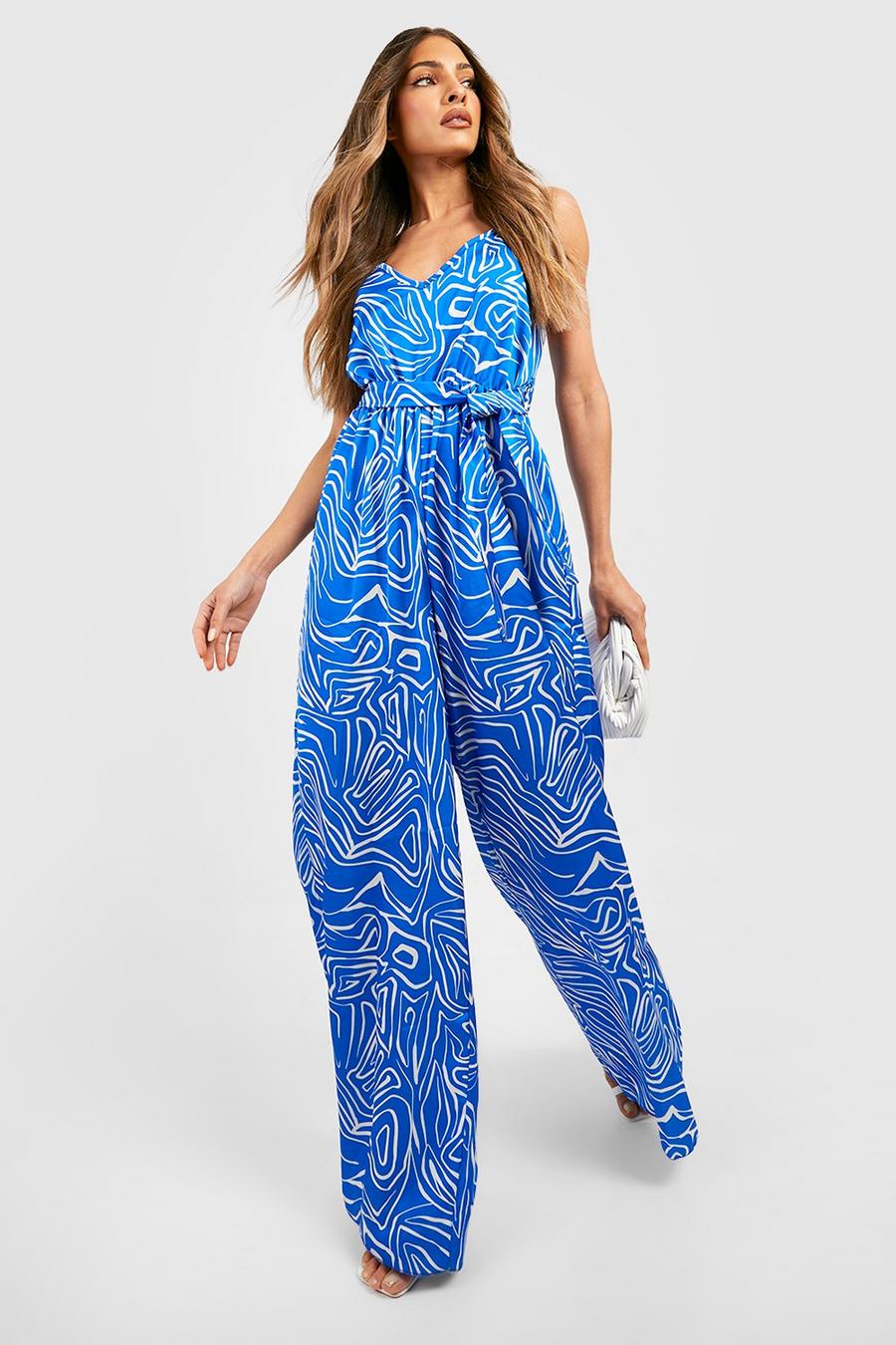 Cobalt Abstract Long Sleeve Wide Leg Jumpsuit image number 1