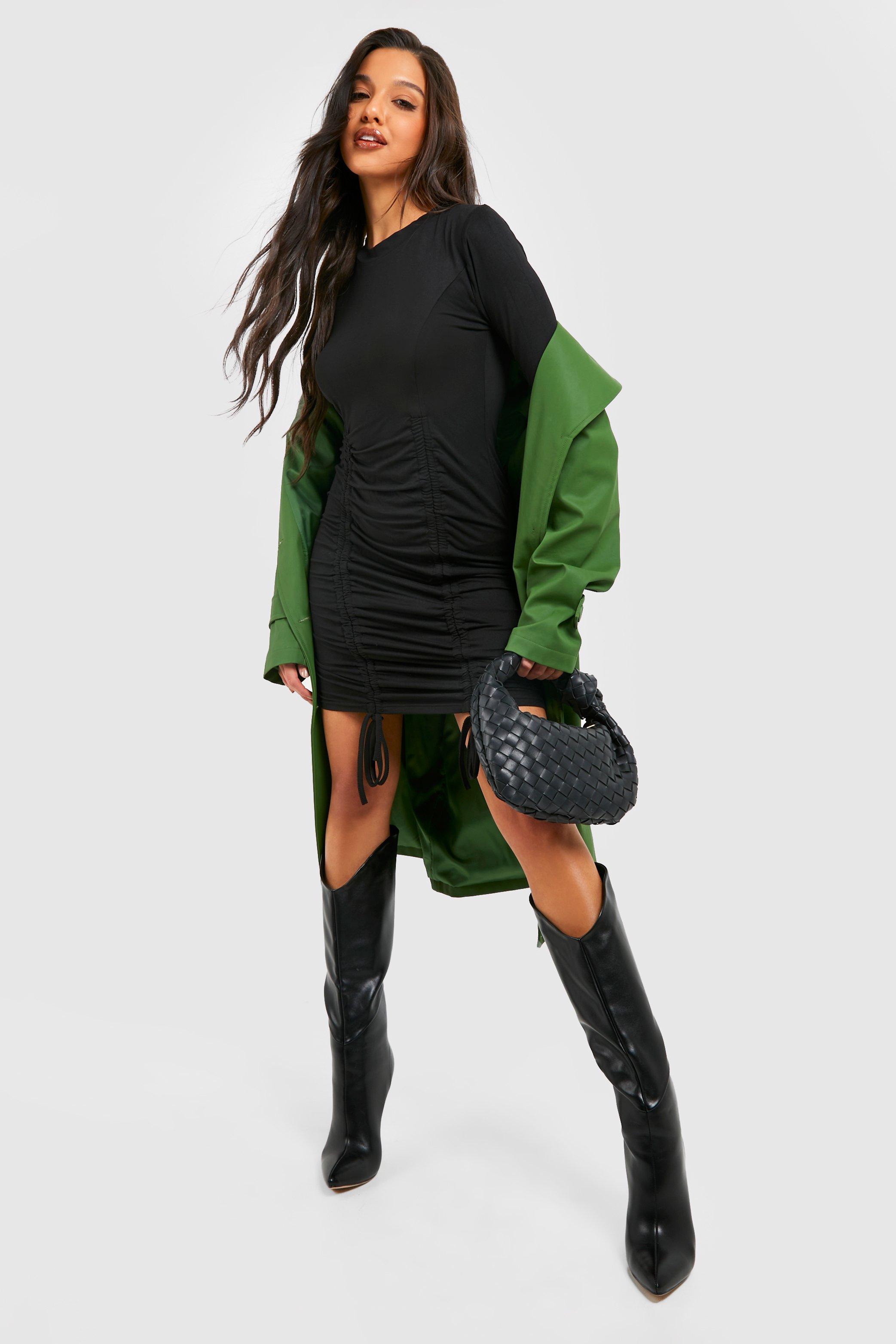 Rouched Long Sleeve Mini Dress | boohoo