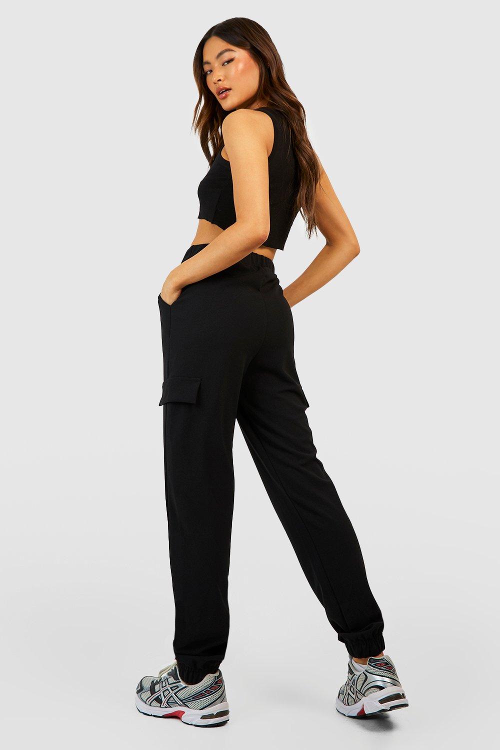 Boohoo Crepe Yoga Pant in Black