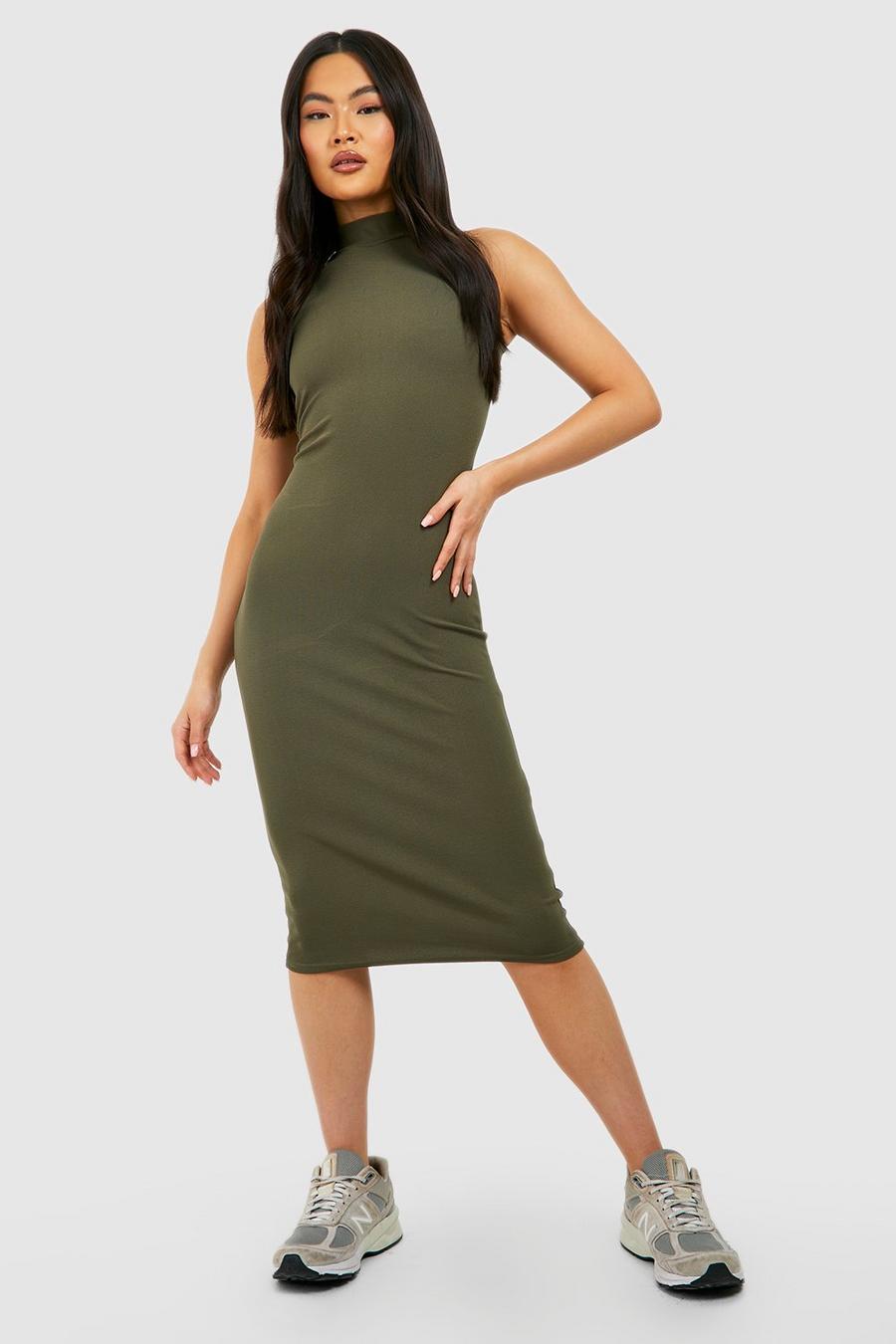 Olive green Racer Bodycon Midi Dress image number 1