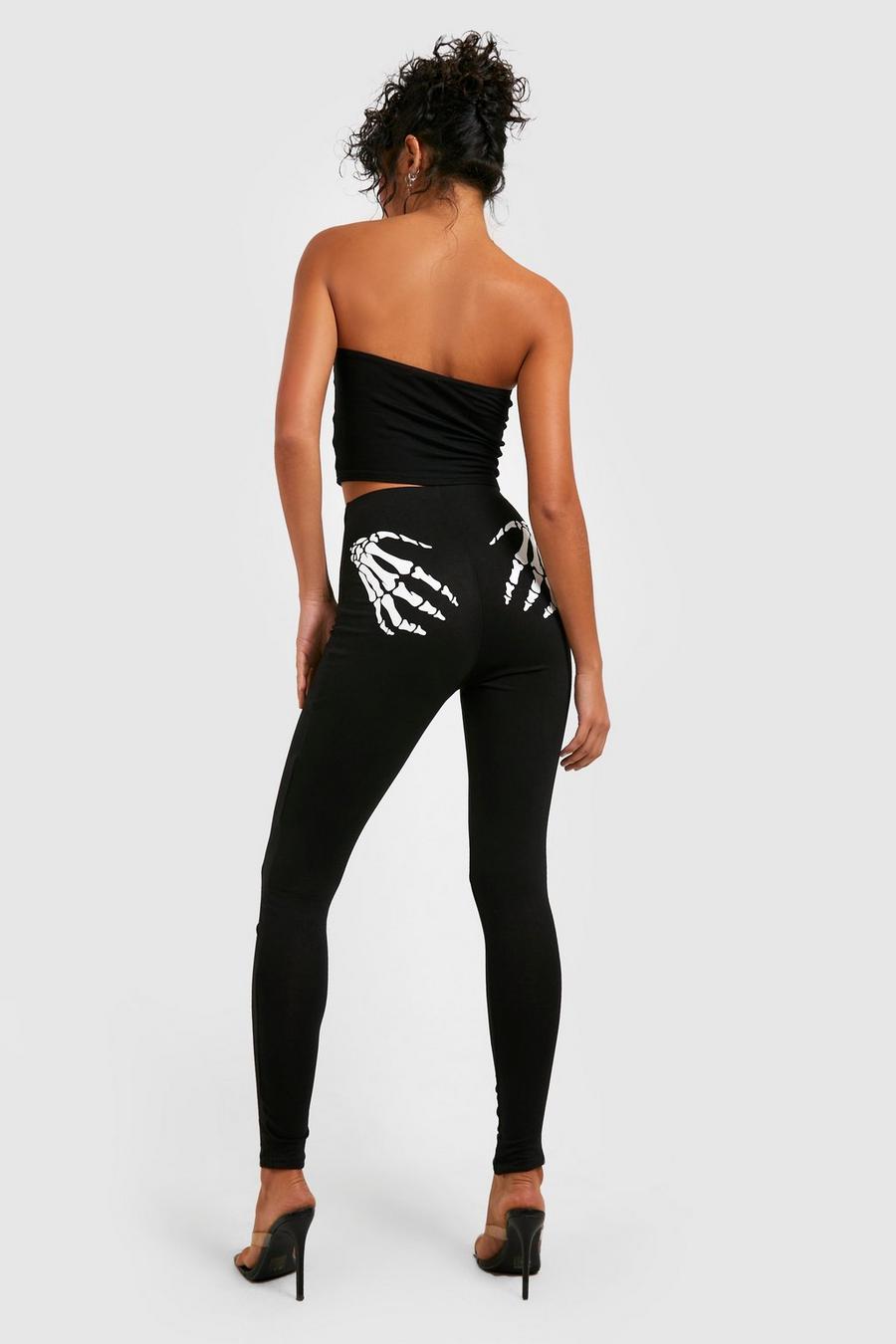 Black Halloween Skeleton Printed High Waisted Leggings