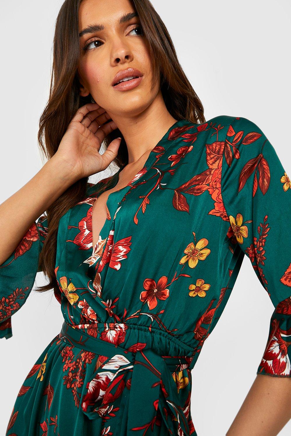 Boohoo green 2024 floral dress