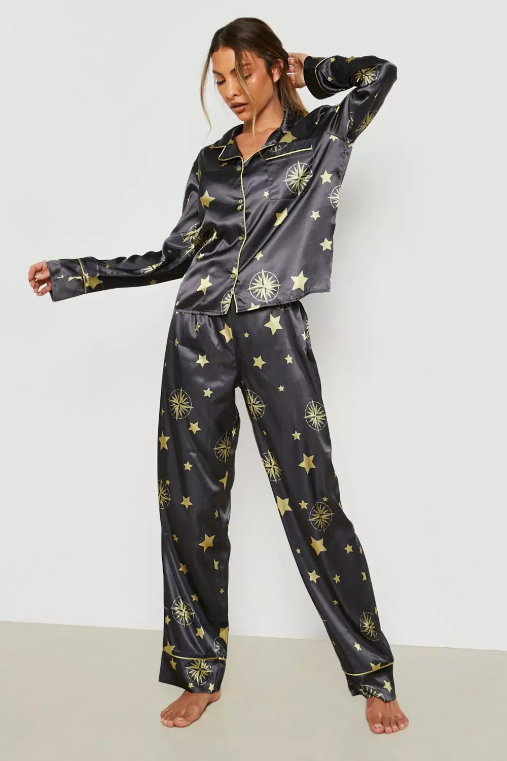 Black (Ve) Celestial Satin Pj Trouser Set  alternative image