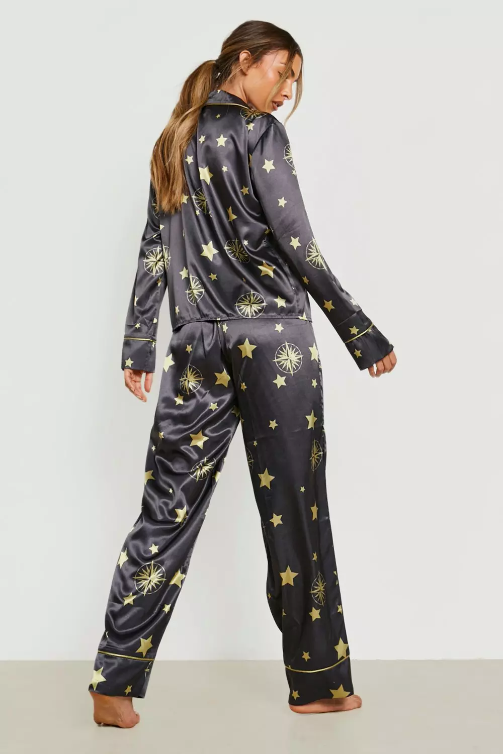 Black (Ve) Celestial Satin Pj Trouser Set  alternative image