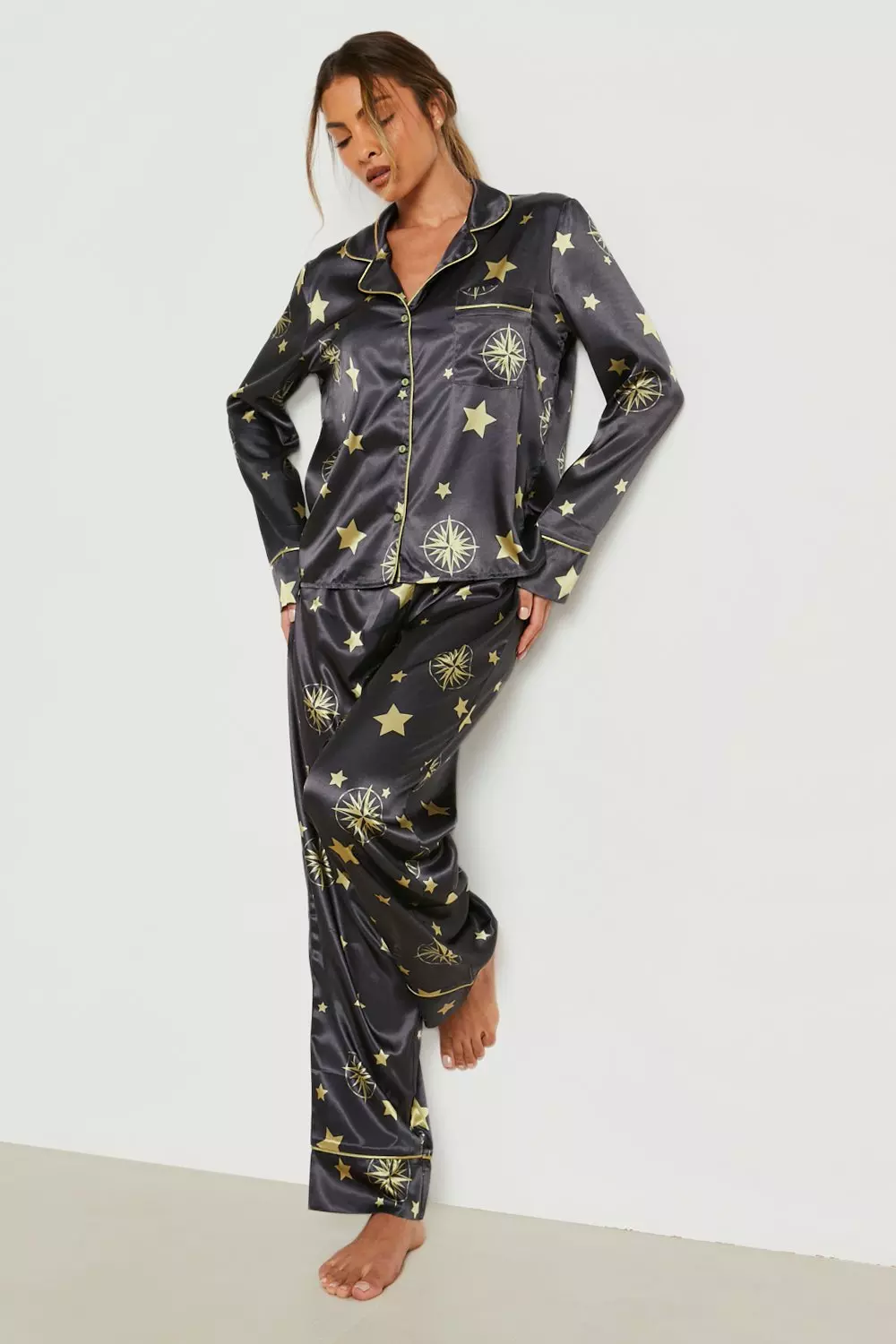 Black (Ve) Celestial Satin Pj Trouser Set  alternative image
