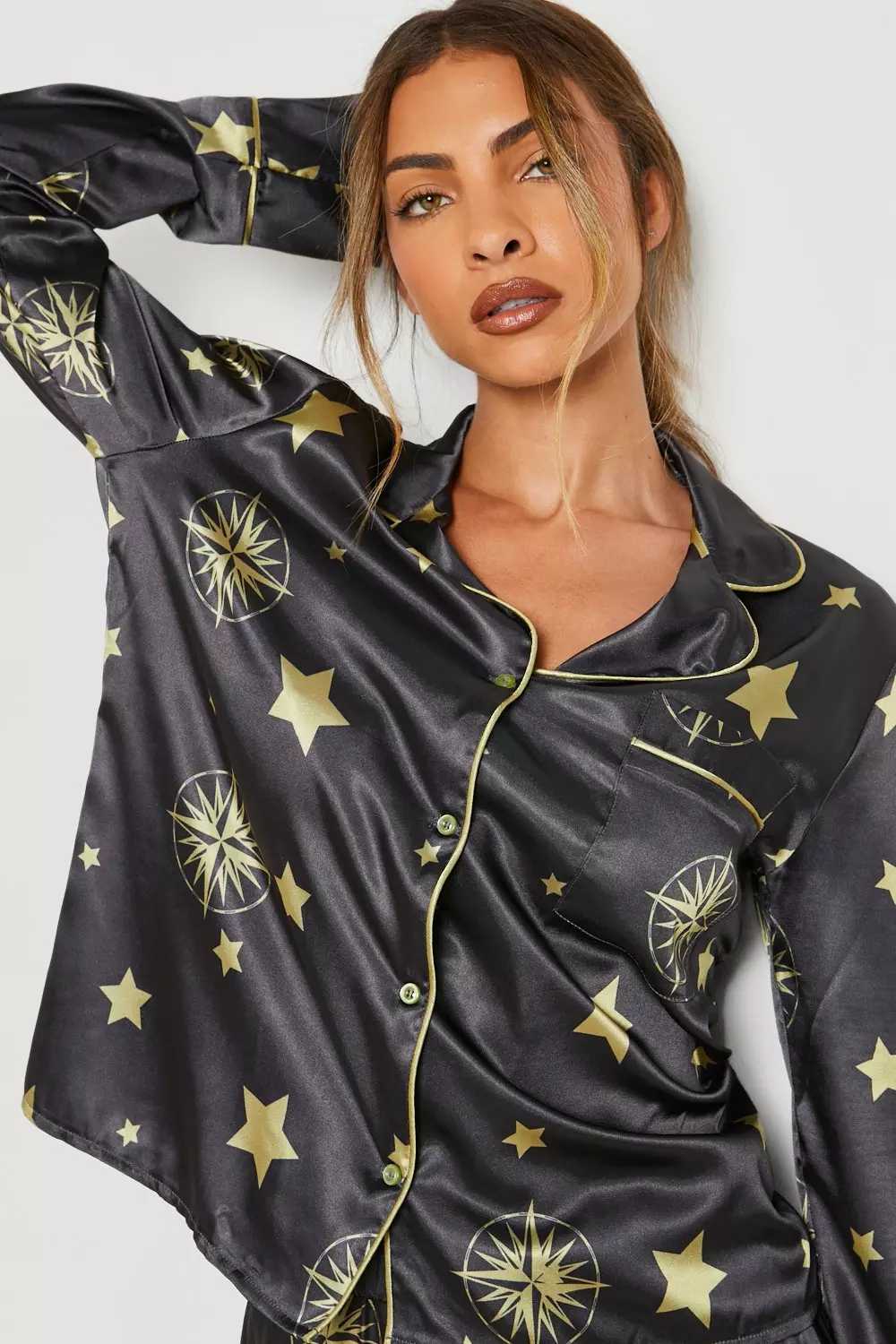 Black (Ve) Celestial Satin Pj Trouser Set  alternative image