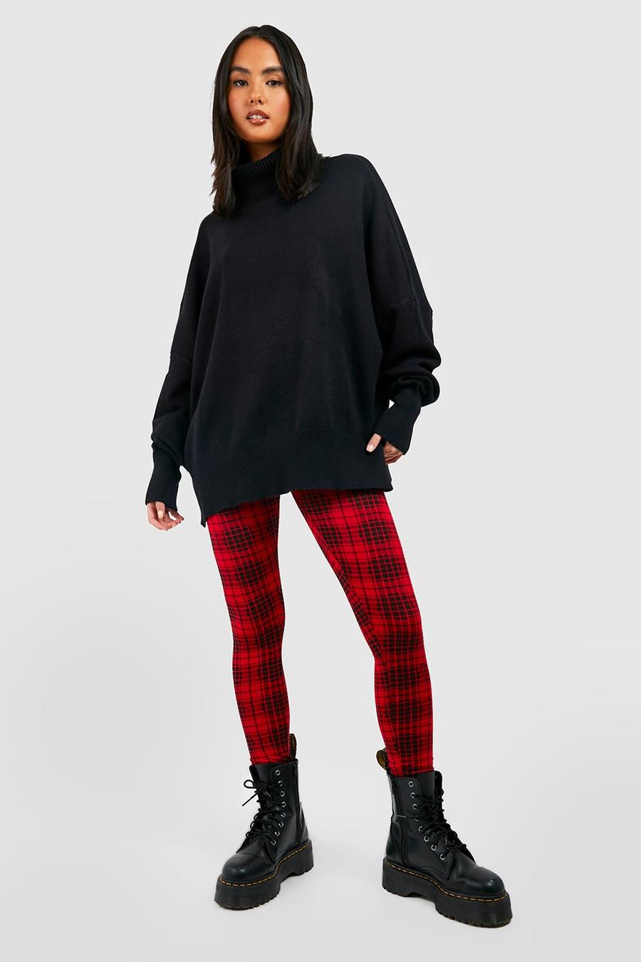 Red Plaid Flannel Zip Up Leggings image number 1