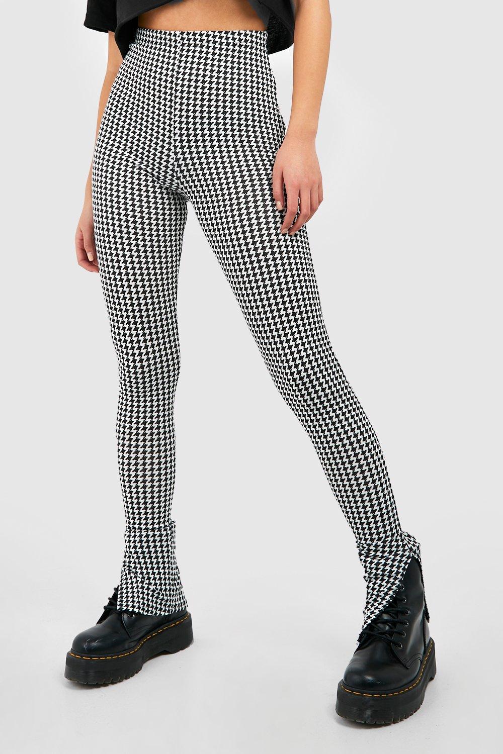 Houndstooth Skinny Split Hem Leggings