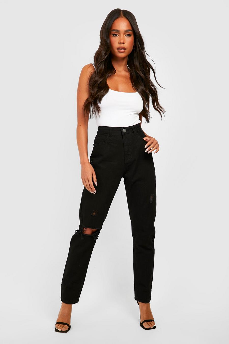 Black Petite High Waist Ripped Straight Leg Jeans  image number 1
