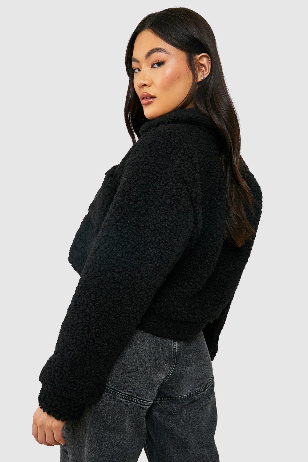 Black teddy coat outlet cropped