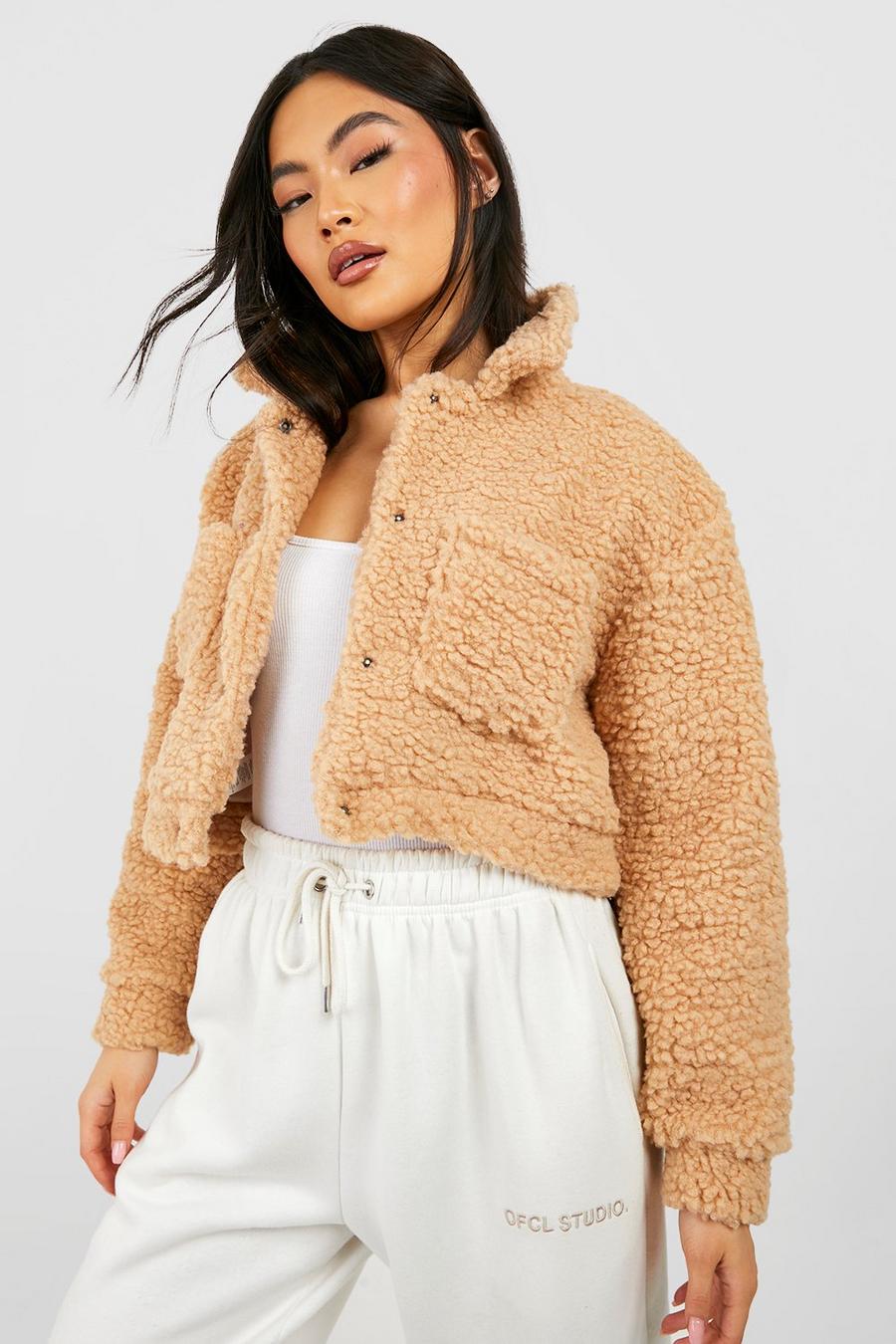 Beige Faux Fur Cropped Jacket – MissBehaved