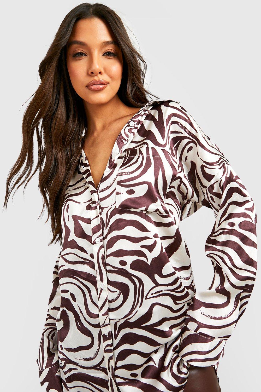 Zebra Print Satin Oversized Shirt | boohoo