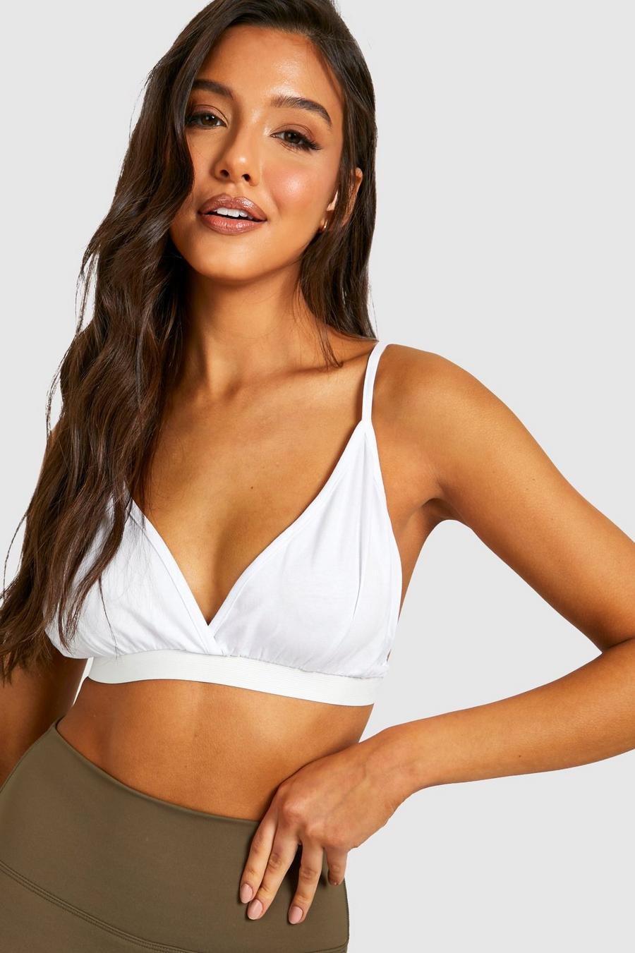White Strappy Cotton Blend Bralette image number 1