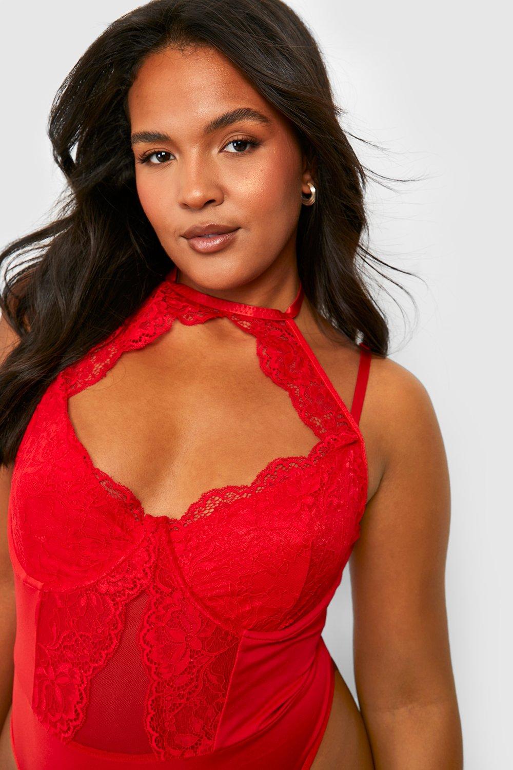 Plus Size Wine Red Glamour Underwire Sheer Lace Teddy – Plus Curvves