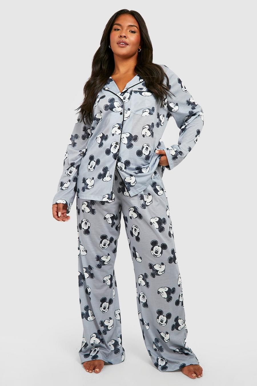 Grey Plus Disney Micky Mouse Button Through Pajama Pants Set image number 1
