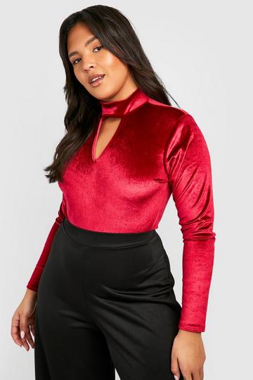 Plus Velvet Cut Out Bodysuit berry