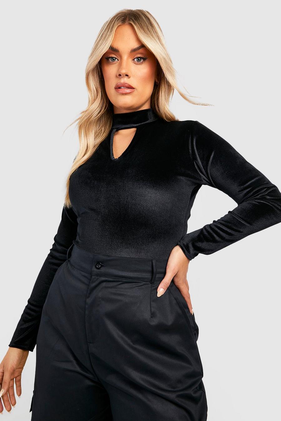 Body Plus Size in velluto con cut-out, Black image number 1