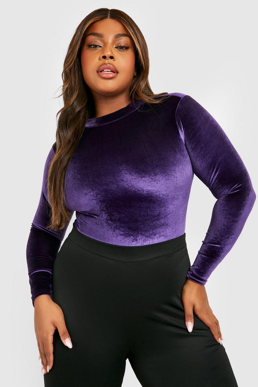 Body Plus Size in velluto con collo alto, Jewel purple image number 1